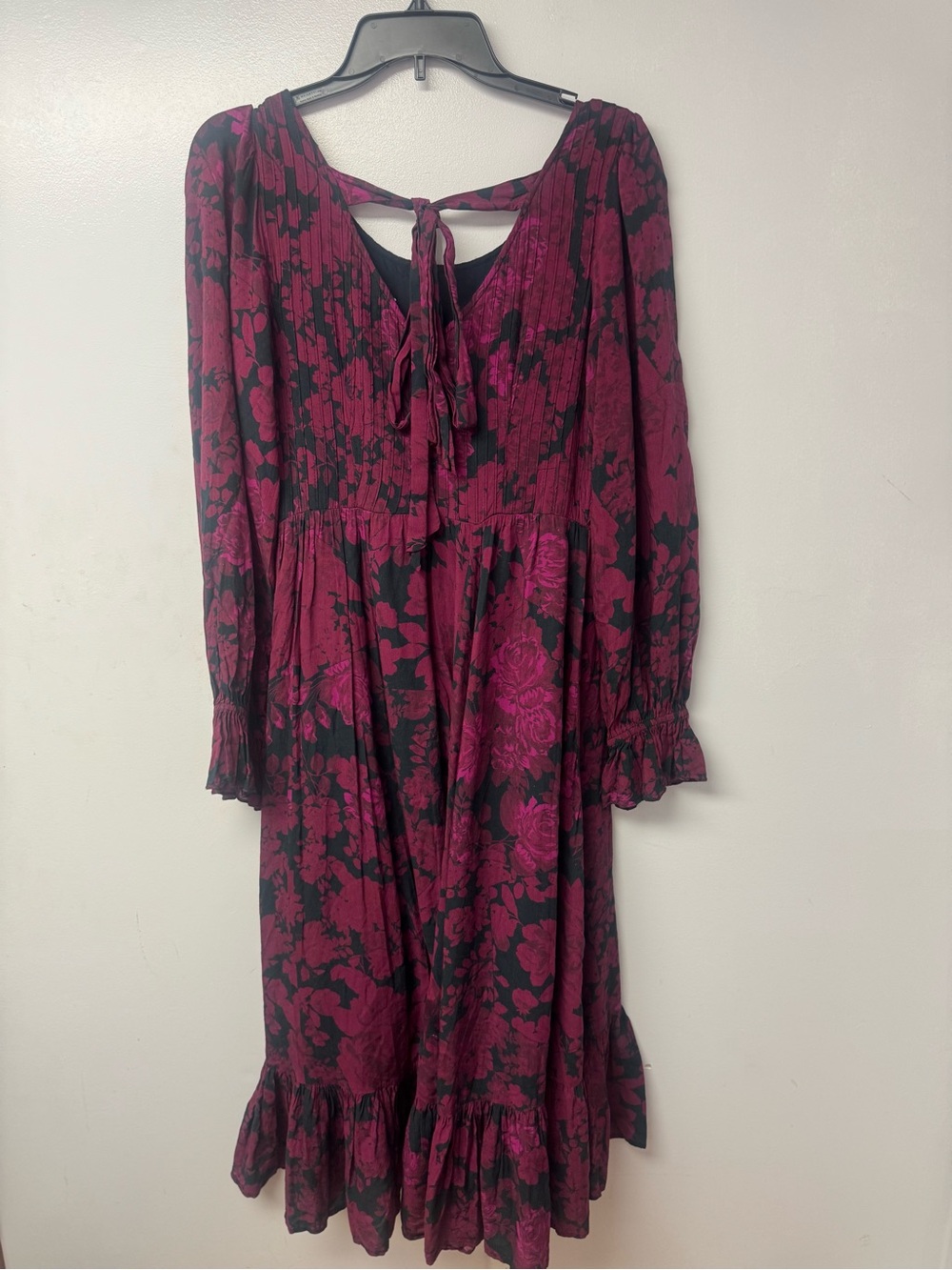 Anthropologie Let Me Be Sharlene Tiered Midi Dress US 6 Cranberry Floral Boho B9 - Picture 7 of 16